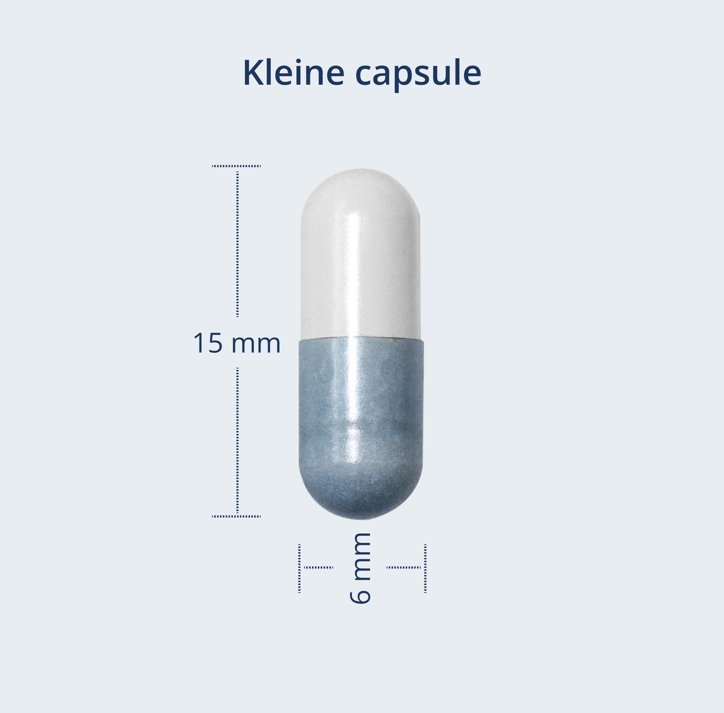 Een kleine capsule van 15 mm x 6 mm